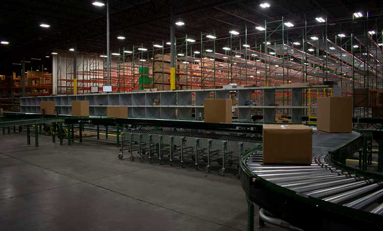 racking and conveyor in warehouse